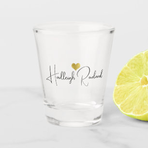 Vaso De Chupito Nombre de guión de monograma de oro negro elegante