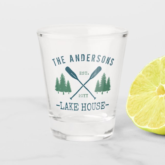 Vaso De Chupito Nombre de la familia Lake House Rustic Oars Pine T (Anverso)