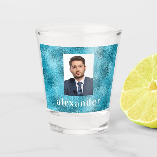 Vaso De Chupito Nombre de la foto del océano azul (Anverso)