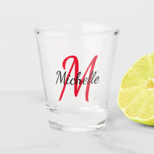 Vaso De Chupito Nombre de Monogramado Rojo Moderno Cute + Inicial