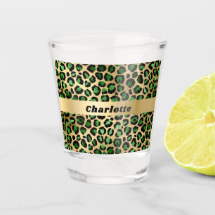 Vaso De Chupito Nombre de patrón de leopardo guepardo dorado verde