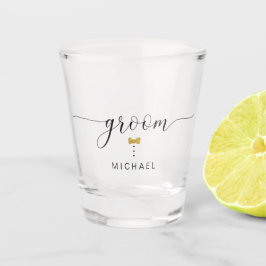 Vaso De Chupito Nombre de secuencia de comandos Groom Gold Bow Tie