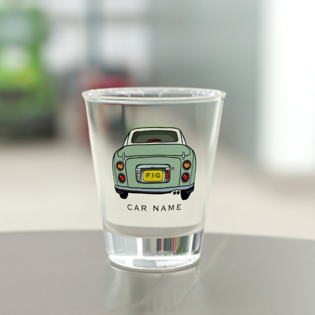 Vaso De Chupito Nombre del coche Figaro Verde Figaro Vidrio Dispar (A fun figgy shot glass with space for your car name )