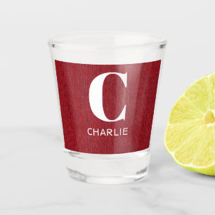 Vaso De Chupito Nombre del monograma, impresión de denim rojo rubí