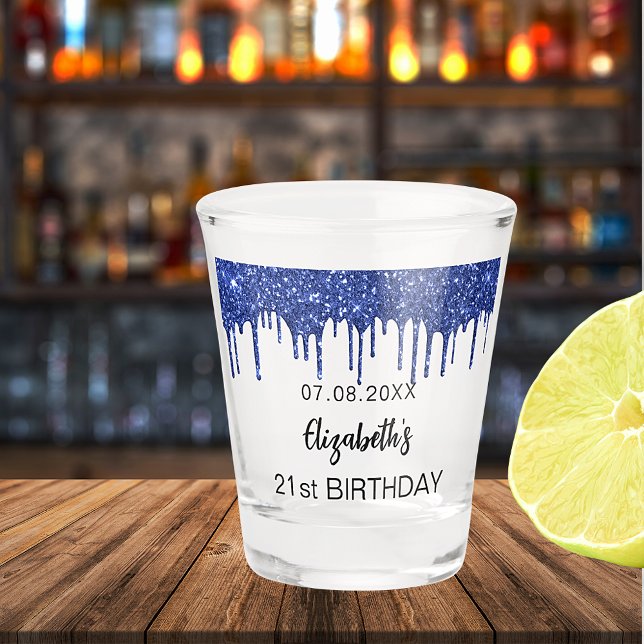 Vaso De Chupito Nombre del purpurina azul marino de cumpleaños (Subido por el creador)