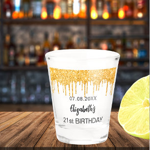 Vaso De Chupito Nombre del purpurina de oro de cumpleaños
