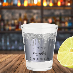 Vaso De Chupito Nombre del purpurina de plata de la fiesta de cump