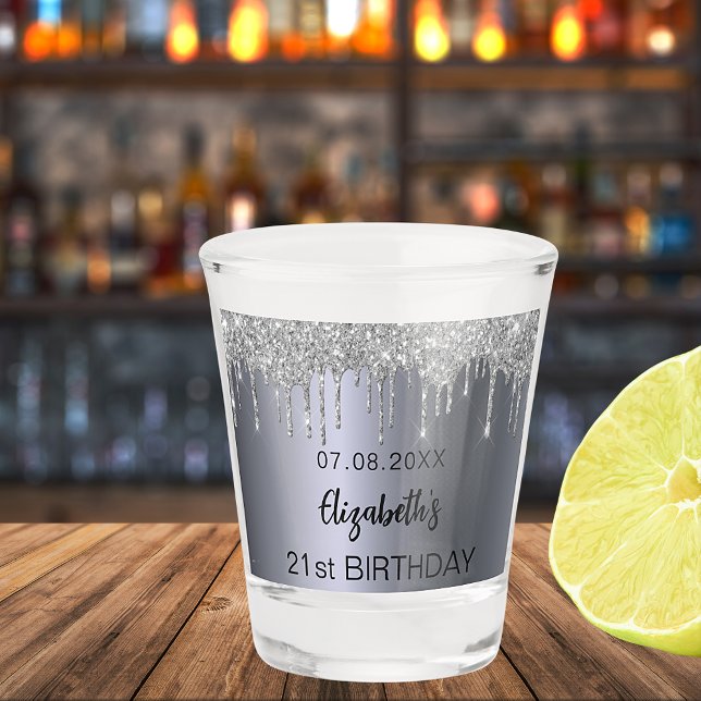 Vaso De Chupito Nombre del purpurina de plata de la fiesta de cump (Subido por el creador)
