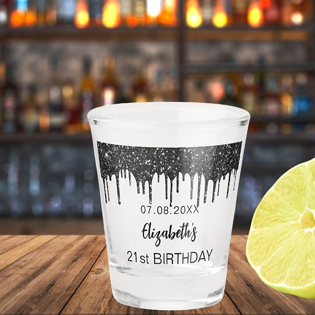 Vaso De Chupito Nombre del purpurina negro de cumpleaños (Subido por el creador)