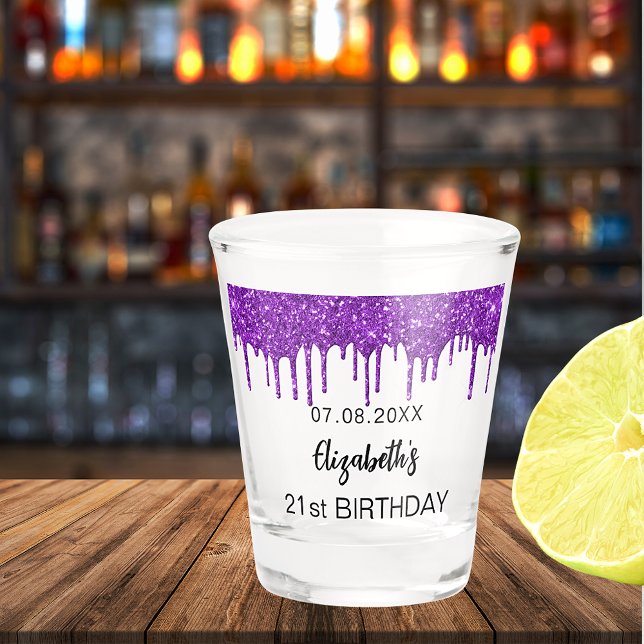Vaso De Chupito Nombre del purpurina púrpura de cumpleaños (Subido por el creador)