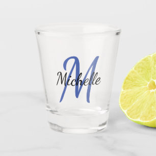 Vaso De Chupito Nombre monogramado azul moderno lindo + inicial