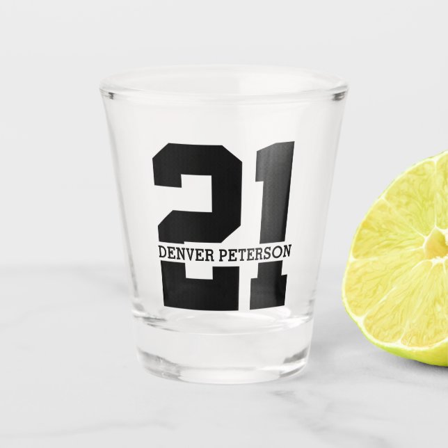 Vaso De Chupito Nombre personalizado 21º cumpleaños moderno (Anverso)
