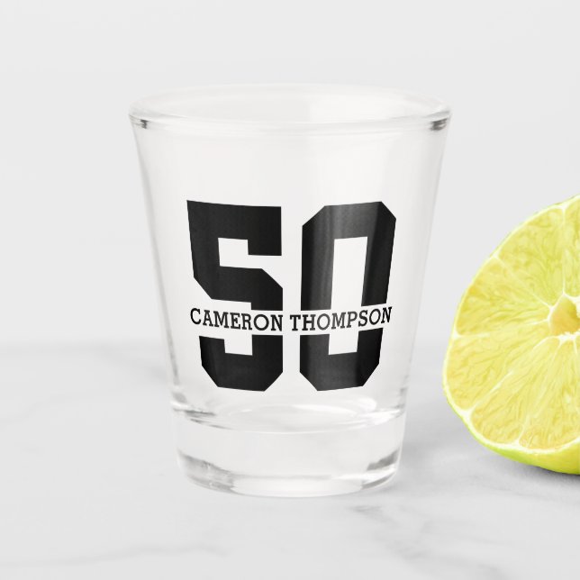 Vaso De Chupito Nombre personalizado 50 cumpleaños moderno (Anverso)
