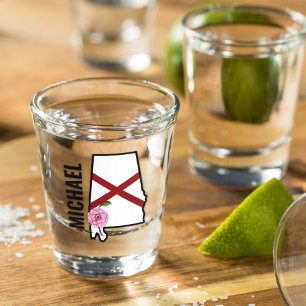 Vaso De Chupito Nombre personalizado Bandera de Alabama y camellia