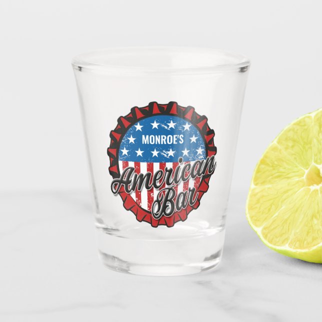 Vaso De Chupito NOMBRE Personalizado Bandera Patriótica USA Bar Am (Anverso)