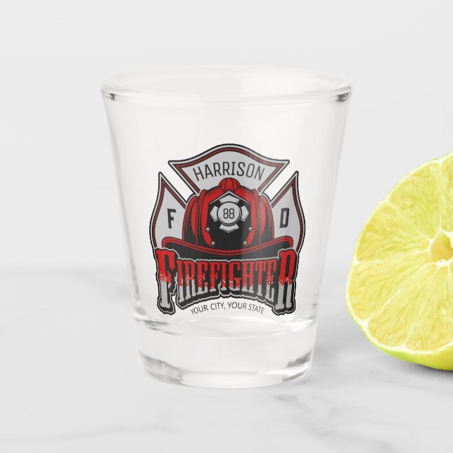 Vaso De Chupito NOMBRE Personalizado Bombero Casco Rescate de Ince (Anverso)