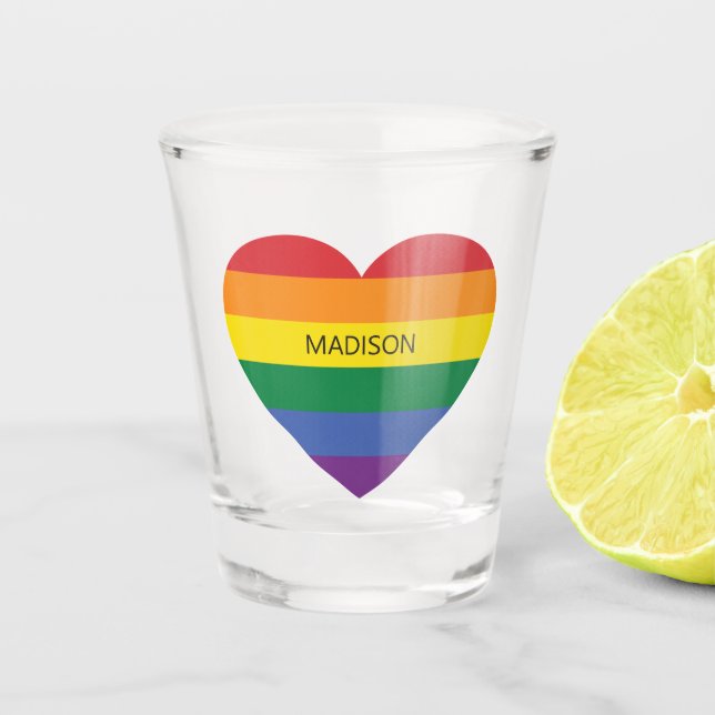 Vaso De Chupito Nombre personalizado Corazón arcoiris (Anverso)