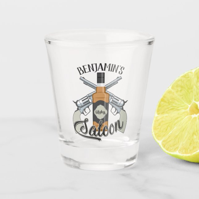Vaso De Chupito NOMBRE personalizado Cowboy Revolver Gun Whiskey S (Anverso)