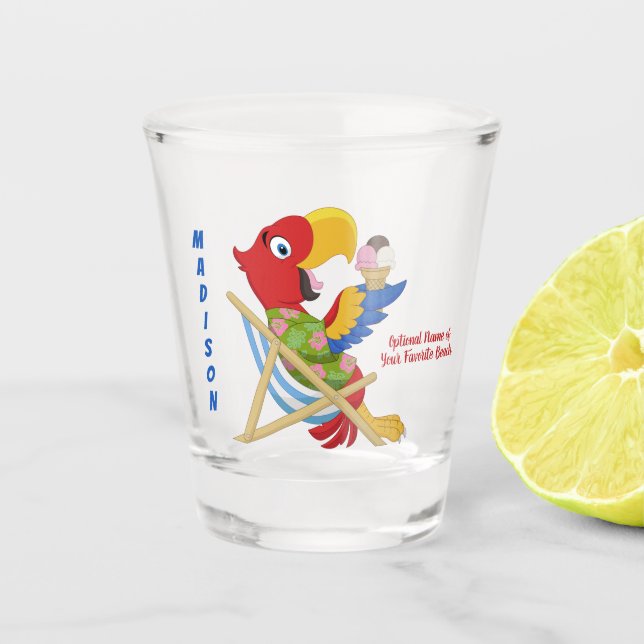 Vaso De Chupito Nombre personalizado de Beach Macaw y vidrio de di (Anverso)