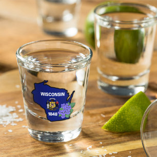 Vaso De Chupito Nombre personalizado de Wisconsin Flag y Flower Bl