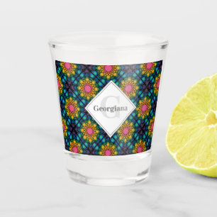 Vaso De Chupito Nombre personalizado Floral arcoiris Fuente de col