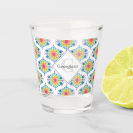 Vaso De Chupito Nombre personalizado Floral arcoiris Mandala Retro