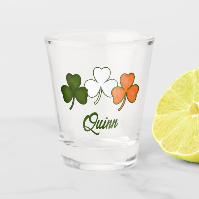 Vaso De Chupito Nombre personalizado irlandés de Shamrock (Anverso)