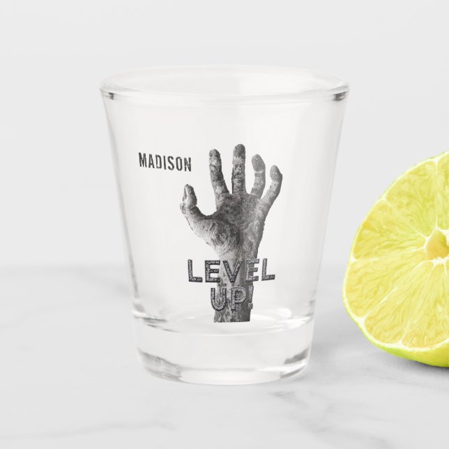 Vaso De Chupito Nombre personalizado "Level Up!" Vidrio de disparo (Anverso)