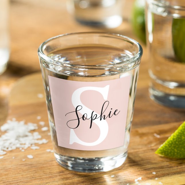 Vaso De Chupito Nombre personalizado moderno Monograma Pastel rosa (Subido por el creador)