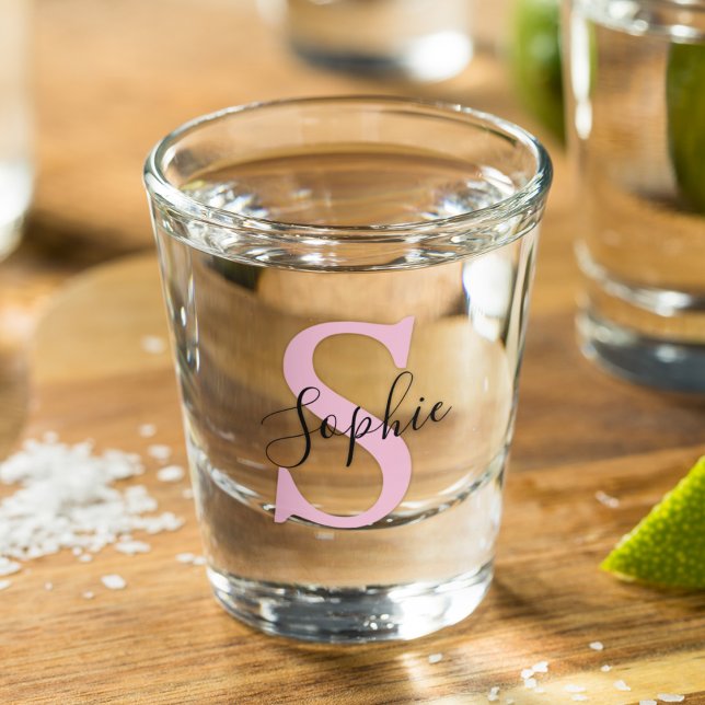 Vaso De Chupito Nombre personalizado moderno Monograma rosa (Subido por el creador)
