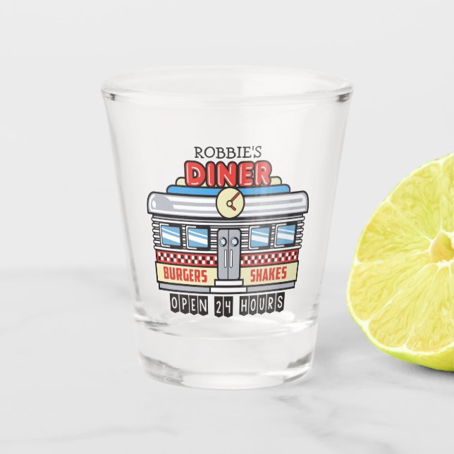 Vaso De Chupito NOMBRE personalizado Retro 50 Diner Rótulo 50 Atóm (Anverso)