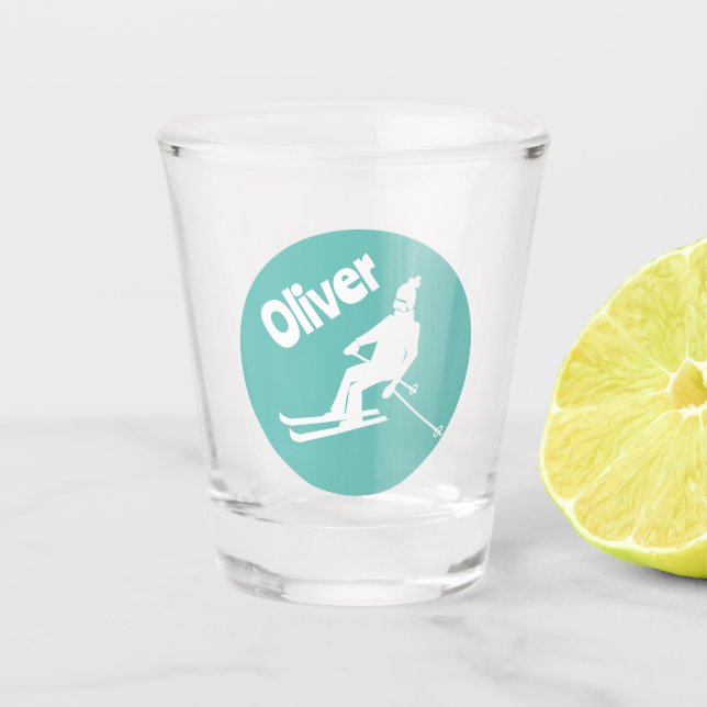 Vaso De Chupito Nombre personalizado Ski Retro Skier Winter Verde  (Anverso)