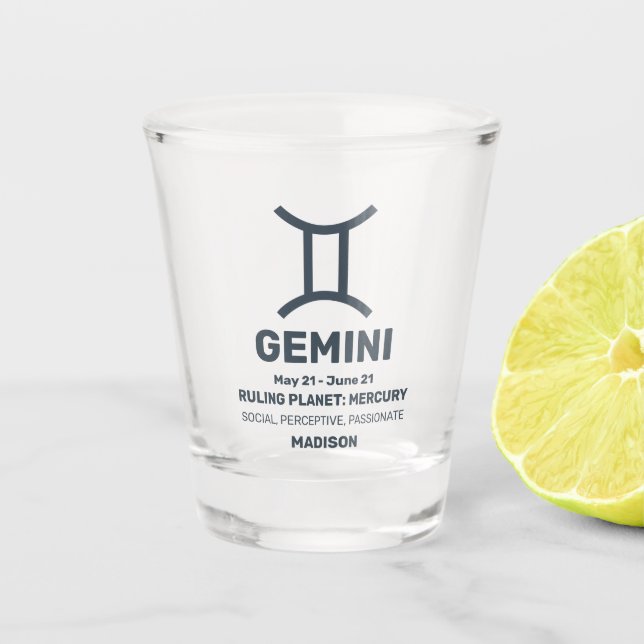 Vaso De Chupito Nombre personalizado / Texto Rótulo zodiaco Gemini (Anverso)