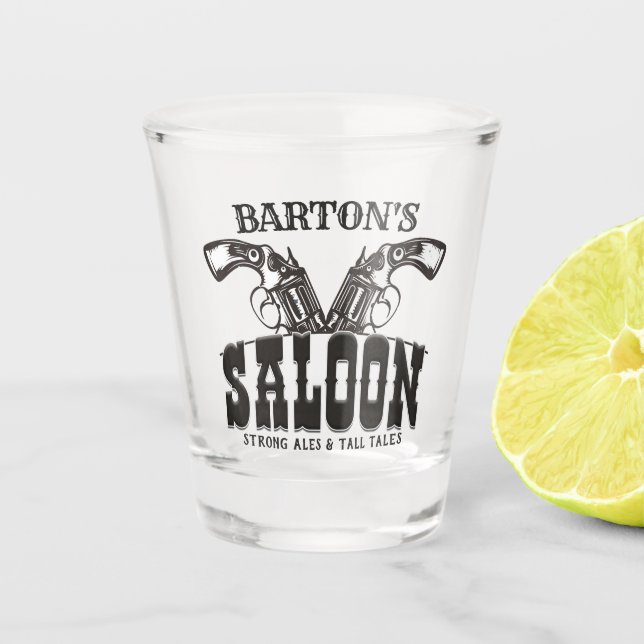 Vaso De Chupito NOMBRE personalizado Wild West Gun Revolver Saloon (Anverso)