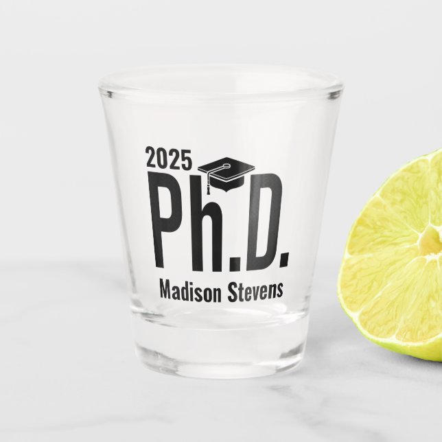 Vaso De Chupito Nombre personalizado y año Ph.D. (Anverso)