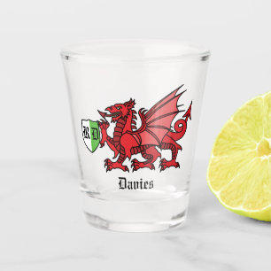 Vaso De Chupito Nombre personalizado y monograma del dragón galés