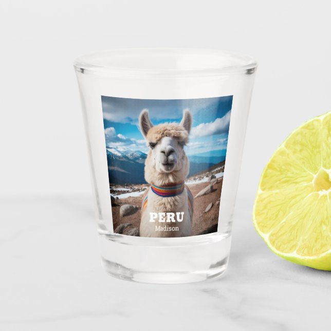 Vaso De Chupito Nombre personalizado y texto Llama a Perú (Anverso)