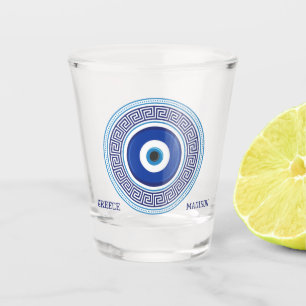 Vaso De Chupito Nombre personalizado y texto Patrón griego mal ojo