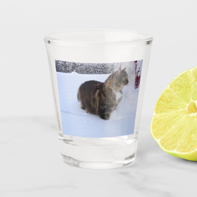 Vaso De Chupito norwegian forest cat in snow (Anverso)