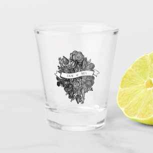 Vaso De Chupito Novia y Groom Monograma: Rosas negros