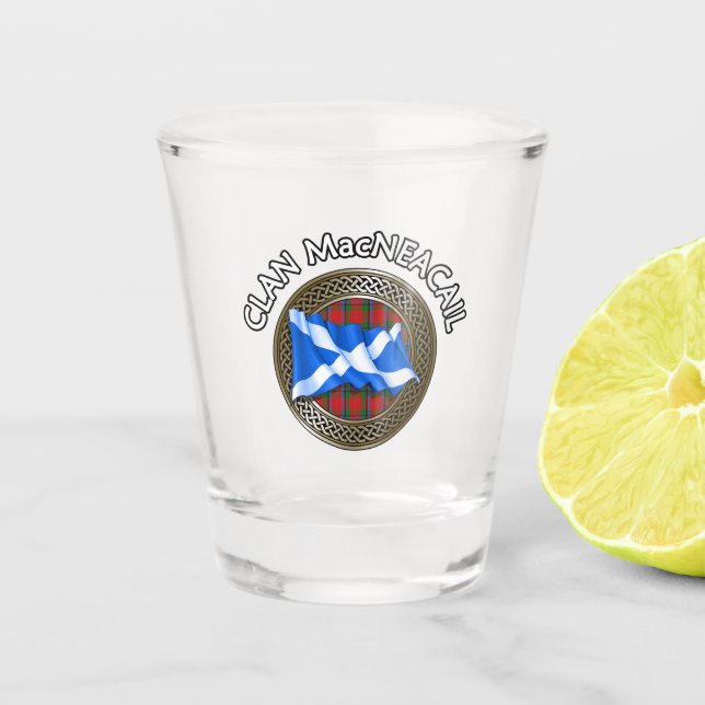 Vaso De Chupito Nudo y bandera del tartán del clan MacNeacail (Anverso)