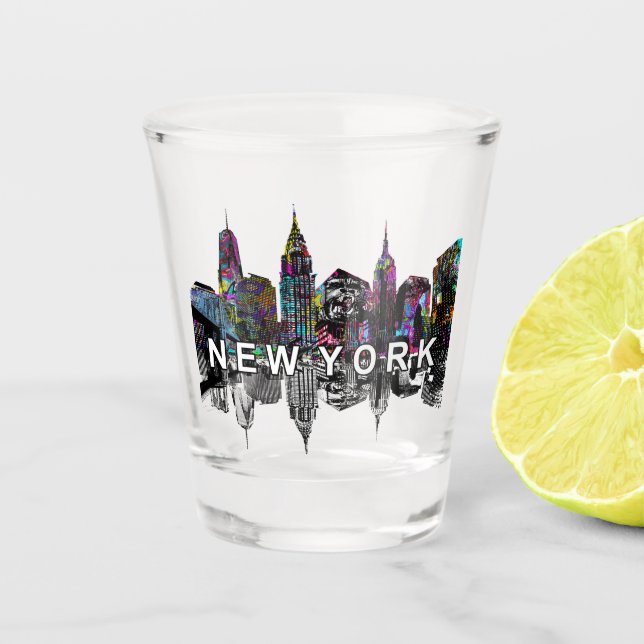 Vaso De Chupito Nueva York en graffiti de vidrio disparo (Anverso)