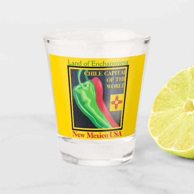 Vaso De Chupito Nuevo México Chile Tierra de Encanto Rojo o Verde (Anverso)