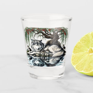 Vaso De Chupito Oasis familiar de Lobo Serene en naturaleza ídílic