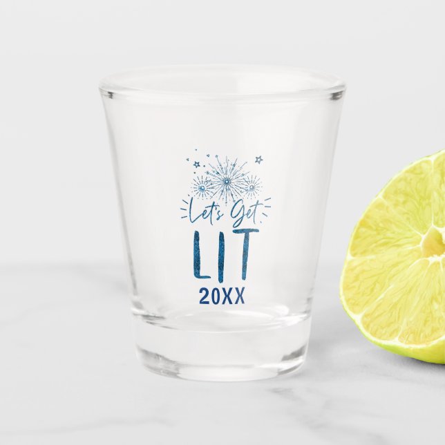 Vaso De Chupito Obtengamos tipografía azul liviana Fiesta de Noche (Anverso)