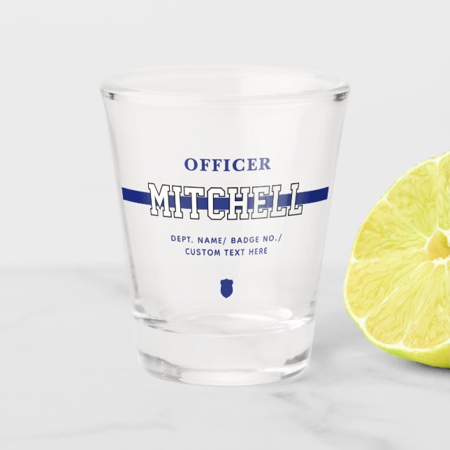 Vaso De Chupito Oficial de Policía Personalizado Línea Azul Delgad (Anverso)