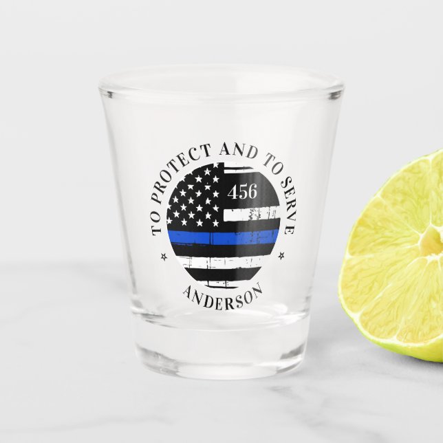 Vaso De Chupito Oficial de Policía Personalizado Línea Azul Delgad (Anverso)