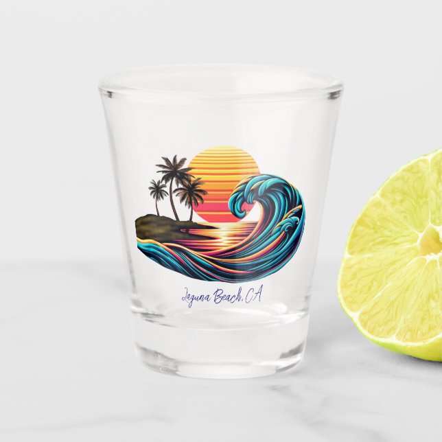 Vaso De Chupito Ola de surf Sunset Retro (Anverso)
