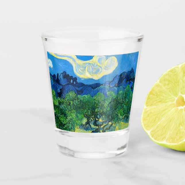Vaso De Chupito Olivos Van Gogh en un paisaje montañoso (Anverso)