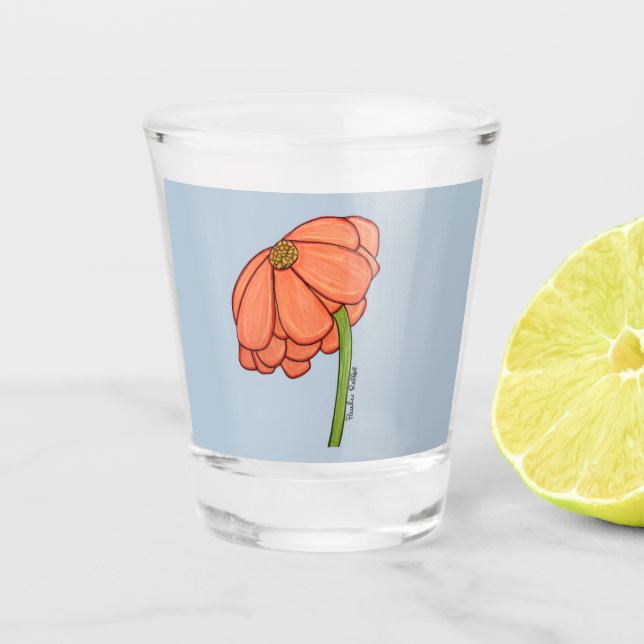 Vaso De Chupito Orange Flower with Blue background (Anverso)